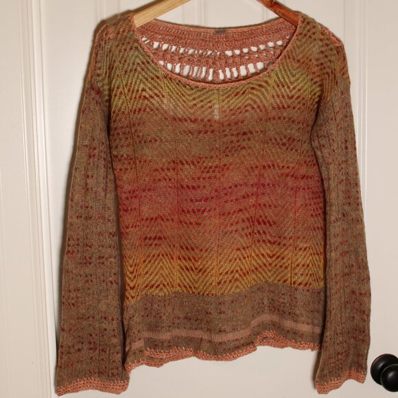 Free People Sweaters - Free people brown and orange loose knit crochet sweater y2k style size m